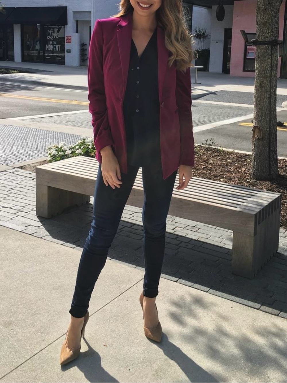 Theory Velvet Blazer in Fuchsia/Burgundy